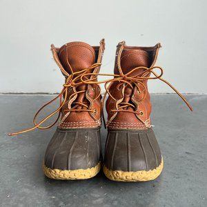 LL Bean Rain Boots Duck-Tumbled Leather-Flannel Lined-Size 7